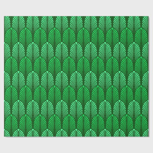 Art Deco Feather Pattern, Emerald Green Cadeaupapier (Vlak)