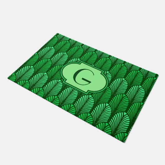 Art Deco Feather Pattern, Emerald Green Deurmat (Schuin)