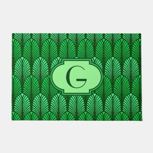 Art Deco Feather Pattern, Emerald Green Deurmat (Voorkant)