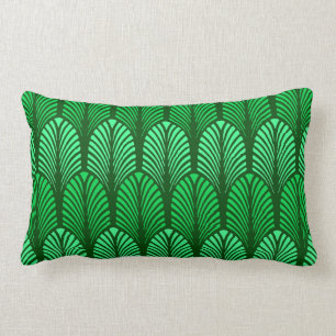 Art Deco Feather Pattern, Emerald Green Kussen
