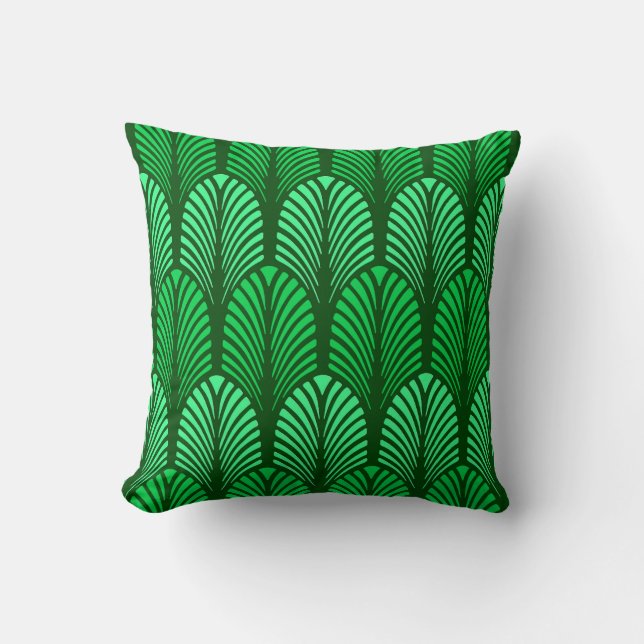 Art Deco Feather Pattern, Emerald Green Kussen (Voorkant)