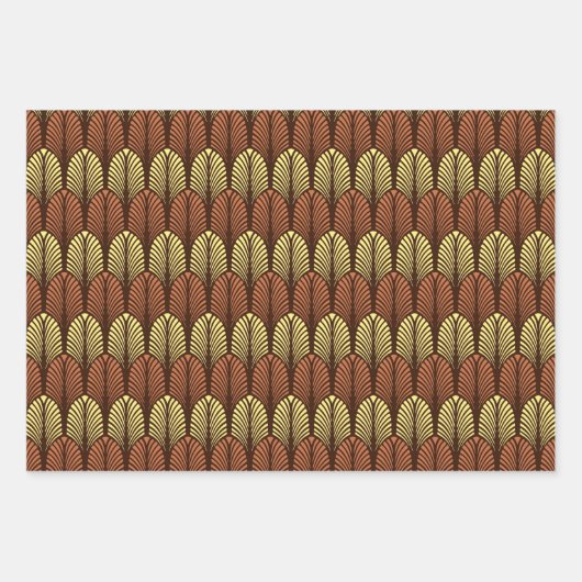 Art Deco Feather Pattern, Fuchsia, Aqua & Brown Inpakpapier Vel (Voorkant 3)