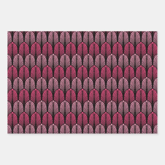 Art Deco Feather Pattern, Fuchsia, Aqua & Brown Inpakpapier Vel (Voorkant)