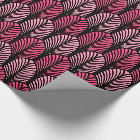 Art Deco Feather Pattern, Fuchsia Pink en Black Cadeaupapier (Hoek)