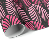 Art Deco Feather Pattern, Fuchsia Pink en Black Cadeaupapier (Rol Hoek)