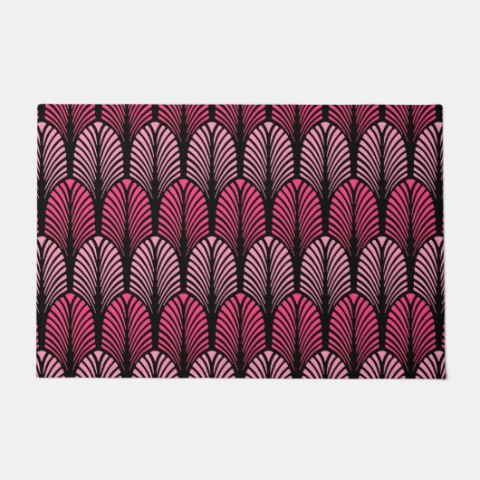 Art Deco Feather Pattern, Fuchsia Pink en Black Deurmat (Voorkant)