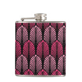 Art Deco Feather Pattern, Fuchsia Pink en Black Heupfles (Voorkant)