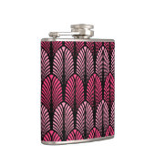 Art Deco Feather Pattern, Fuchsia Pink en Black Heupfles (Rechts)