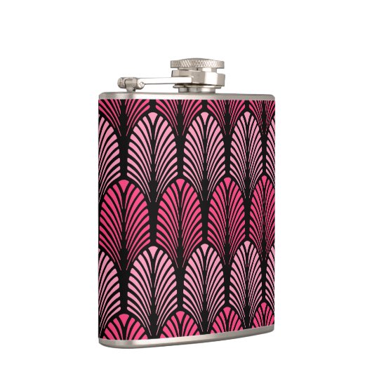 Art Deco Feather Pattern, Fuchsia Pink en Black Heupfles (Rechts)