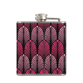 Art Deco Feather Pattern, Fuchsia Pink en Black Heupfles (Achterkant)