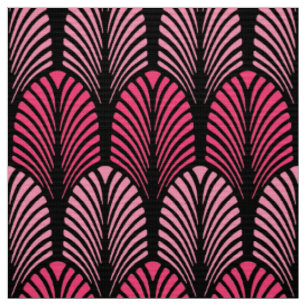 Art Deco Feather Pattern, Fuchsia Pink en Black Stof