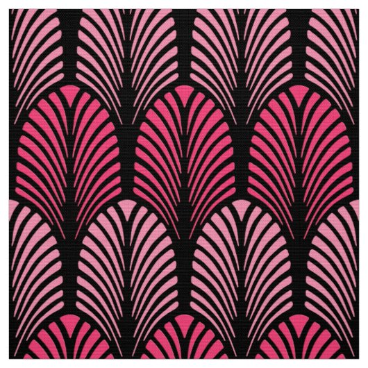 Art Deco Feather Pattern, Fuchsia Pink en Black Stof (Swatch)