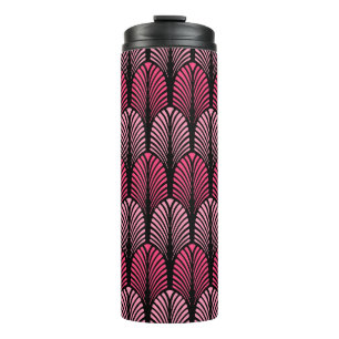 Art Deco Feather Pattern, Fuchsia Pink en Black Thermosbeker