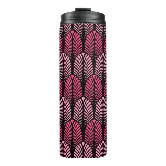 Art Deco Feather Pattern, Fuchsia Pink en Black Thermosbeker (Voorkant)