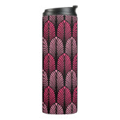 Art Deco Feather Pattern, Fuchsia Pink en Black Thermosbeker (Gedraaid links)