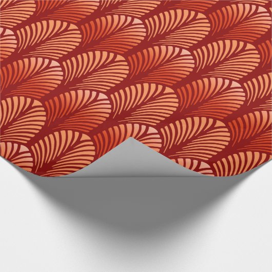Art Deco Feather Pattern, Mandarijns Oranje Cadeaupapier (Hoek)