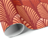 Art Deco Feather Pattern, Mandarijns Oranje Cadeaupapier (Rol Hoek)