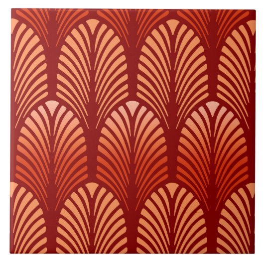 Art Deco Feather Pattern, Mandarijns Oranje Tegeltje (Voorkant)