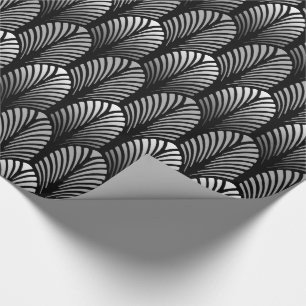 Art Deco Feather Pattern, Silver Grey en Black Cadeaupapier