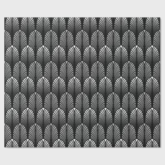 Art Deco Feather Pattern, Silver Grey en Black Cadeaupapier (Vlak)