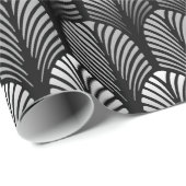 Art Deco Feather Pattern, Silver Grey en Black Cadeaupapier (Rol Hoek)