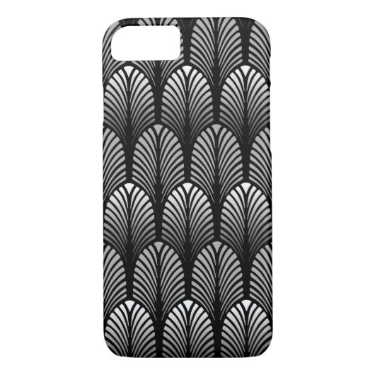 Art Deco Feather Pattern, Silver Grey en Black Case-Mate iPhone Case (Achterkant)