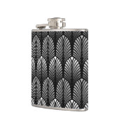 Art Deco Feather Pattern, Silver Grey en Black Heupfles (Links)