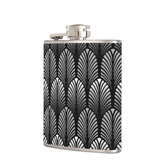 Art Deco Feather Pattern, Silver Grey en Black Heupfles (Links)