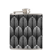 Art Deco Feather Pattern, Silver Grey en Black Heupfles (Voorkant)