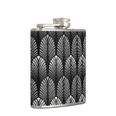 Art Deco Feather Pattern, Silver Grey en Black Heupfles (Rechts)