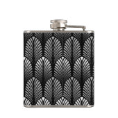 Art Deco Feather Pattern, Silver Grey en Black Heupfles (Achterkant)