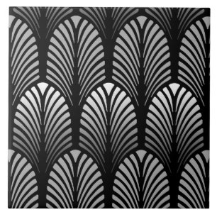 Art Deco Feather Pattern, Silver Grey en Black Tegeltje