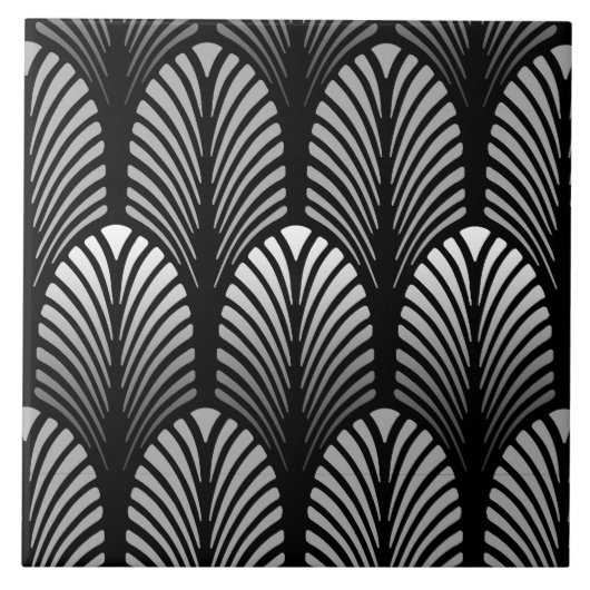 Art Deco Feather Pattern, Silver Grey en Black Tegeltje (Voorkant)