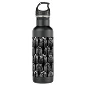 Art Deco Feather Pattern, Silver Grey en Black Waterfles (Voorkant)