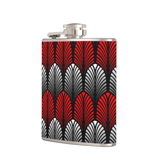 Art Deco Feather Pattern, Silver Grey en Red Heupfles (Links)