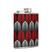 Art Deco Feather Pattern, Silver Grey en Red Heupfles (Rechts)