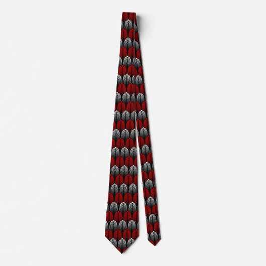 Art Deco Feather Pattern, Silver Grey en Red Stropdas (Voorkant)