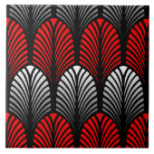 Art Deco Feather Pattern, Silver Grey en Red Tegeltje (Voorkant)