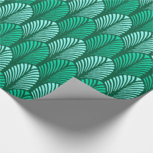 Art Deco Feather Pattern, Turquoise en Aqua Cadeaupapier