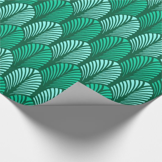 Art Deco Feather Pattern, Turquoise en Aqua Cadeaupapier (Hoek)