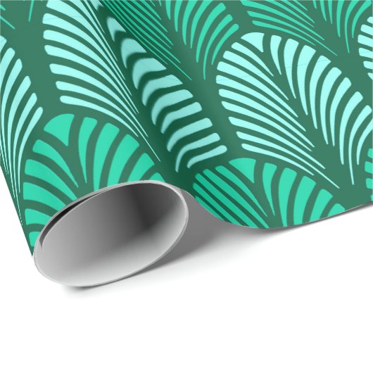 Art Deco Feather Pattern, Turquoise en Aqua Cadeaupapier (Rol Hoek)