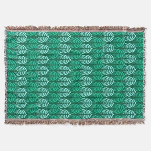 Art Deco Feather Pattern, Turquoise en Aqua Deken (Voorkant)