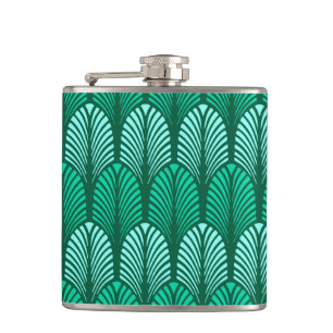 Art Deco Feather Pattern, Turquoise en Aqua Heupfles
