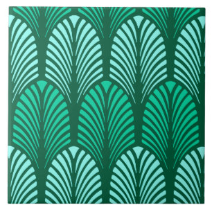 Art Deco Feather Pattern, Turquoise en Aqua Tegeltje