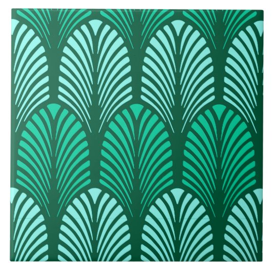 Art Deco Feather Pattern, Turquoise en Aqua Tegeltje (Voorkant)