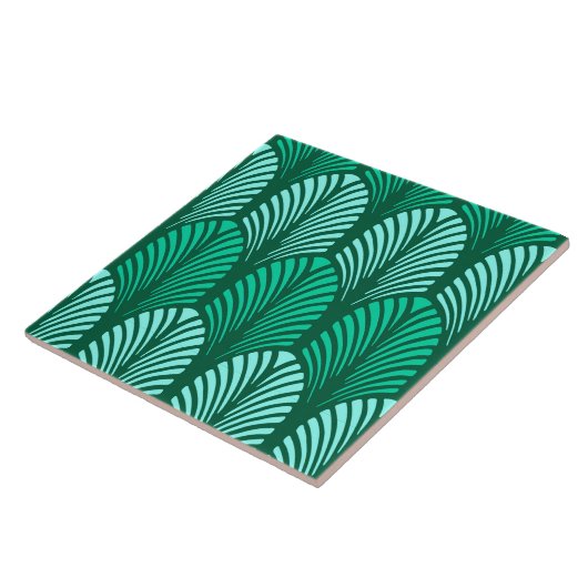 Art Deco Feather Pattern, Turquoise en Aqua Tegeltje (Zijkant)