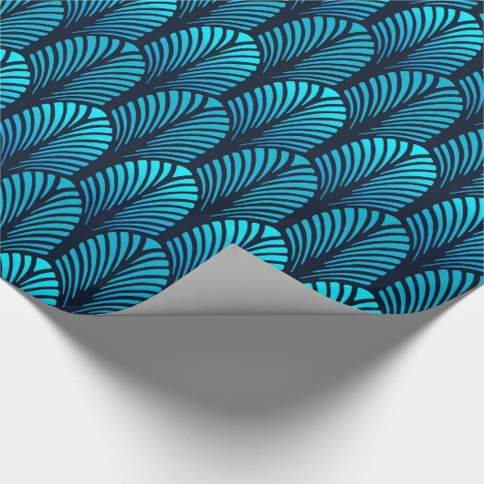 Art Deco Feather Pattern, Turquoise en Navy Cadeaupapier (Hoek)