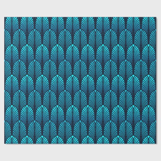 Art Deco Feather Pattern, Turquoise en Navy Cadeaupapier (Vlak)
