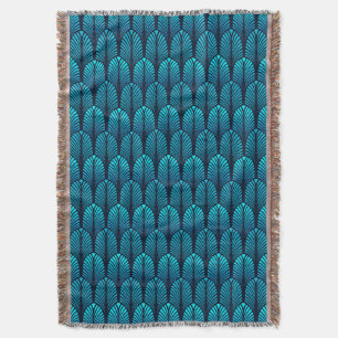 Art Deco Feather Pattern, Turquoise en Navy Deken