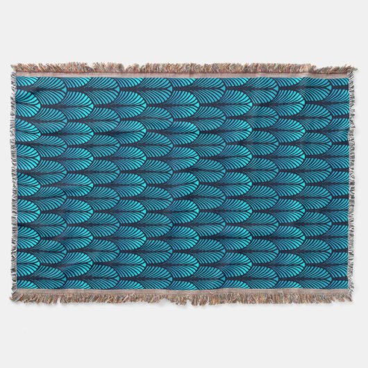 Art Deco Feather Pattern, Turquoise en Navy Deken (Voorkant)